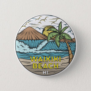 Waikiki Beach Hawaii Vintage Button