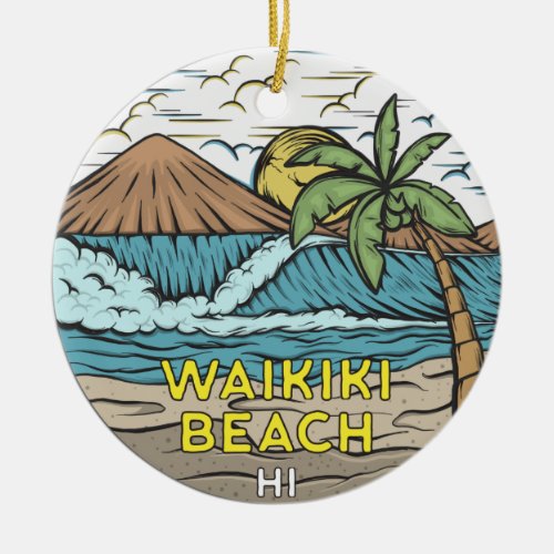 Waikiki Beach Hawaii Vintage Ceramic Ornament