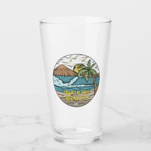 Waikiki Beach Hawaii Vintage Glass