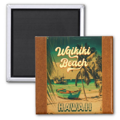 Waikiki Beach Hawaii Vintage Palm Trees Souvenir Magnet