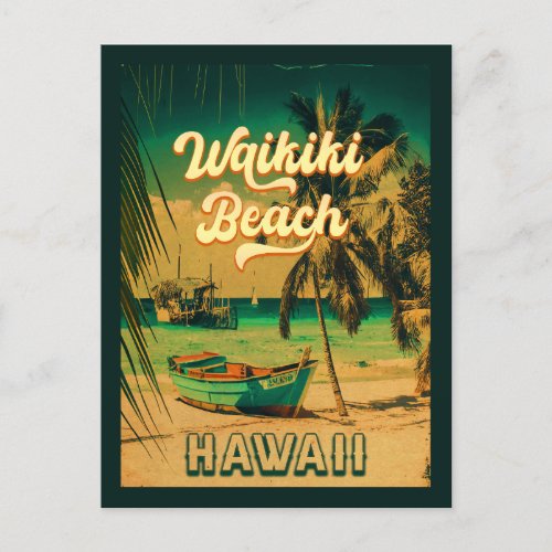 Waikiki Beach Hawaii Vintage Palm Trees Souvenir Postcard