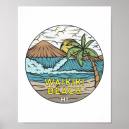 Waikiki Beach Hawaii Vintage Poster