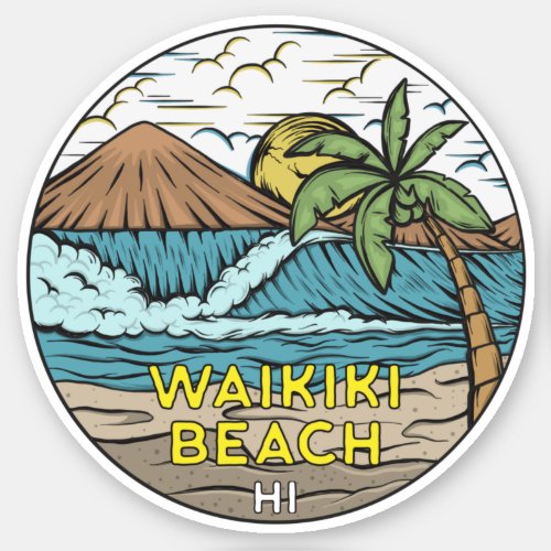 Waikiki Beach Hawaii Vintage Sticker