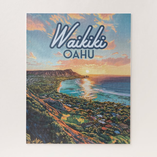 Waikiki Beach Honolulu Oahu Hawaii Retro Jigsaw Puzzle (Vertical)