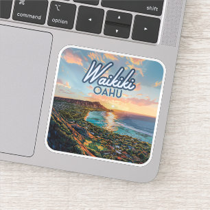 Waikiki Beach Honolulu Oahu Hawaii Retro Sticker