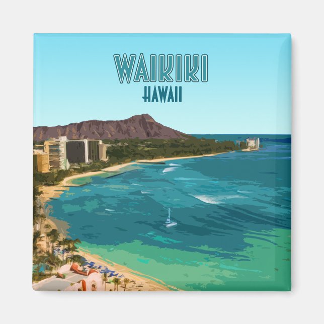 Waikiki Beach Honolulu Oahu Hawaii Vintage Magnet (Front)