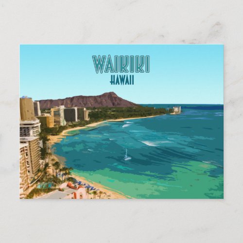 Waikiki Beach Honolulu Oahu Hawaii Vintage Postcard