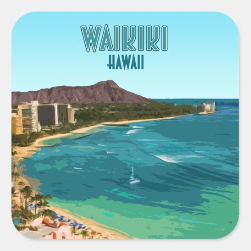 Waikiki Beach Honolulu Oahu Hawaii Vintage Square Sticker