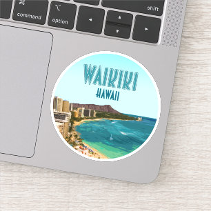 Waikiki Beach Honolulu Oahu Hawaii Vintage Sticker