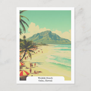 Waikiki Beach, Oahu, Hawaii Retro Travel Postcard