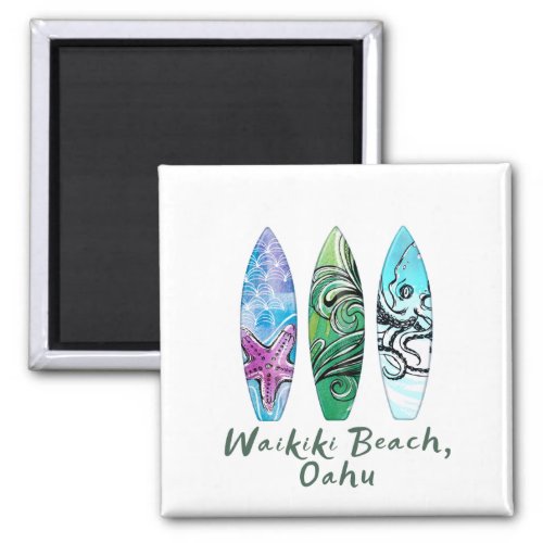 Waikiki Beach Oahu Watercolor Surfboards  Magnet