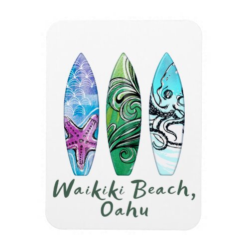 Waikiki Beach Oahu Watercolor Surfboards  Magnet