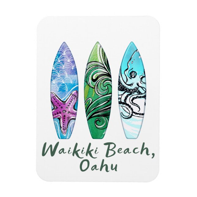 Waikiki Beach Oahu Watercolor Surfboards  Magnet (Vertical)