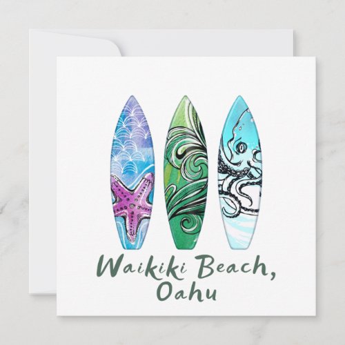Waikiki Beach Oahu Watercolor Surfboards Square