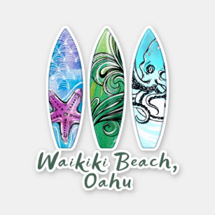 Waikiki Beach Oahu Watercolor Surfboards  Sticker