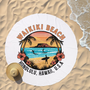Waikiki Beach Retro Vignette Beach Towel
