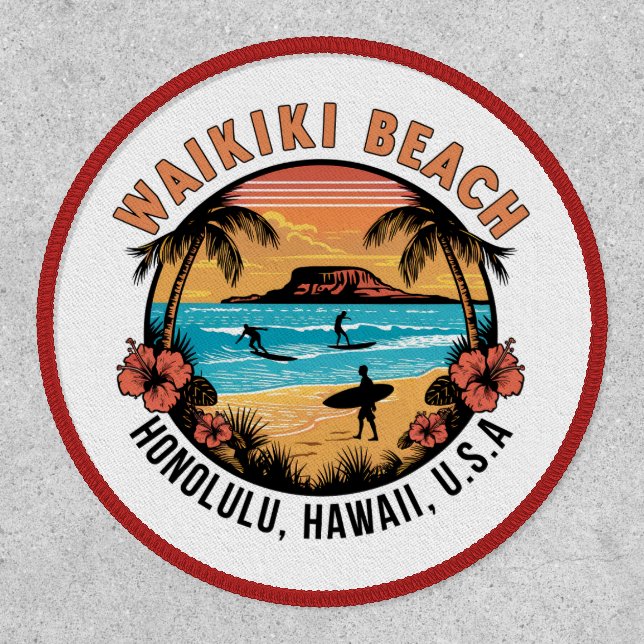 Waikiki Beach Retro Vignette Iron On Patch (Front)