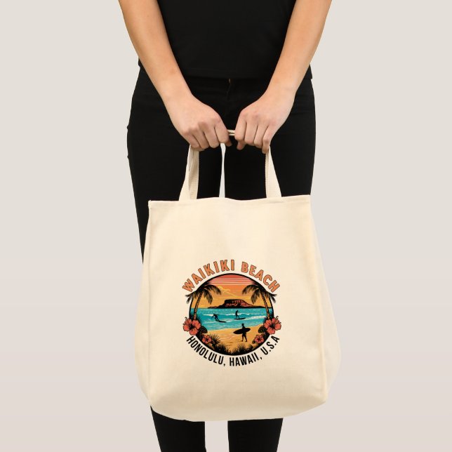 Waikiki Beach Retro Vignette Tote Bag (Front (Product))