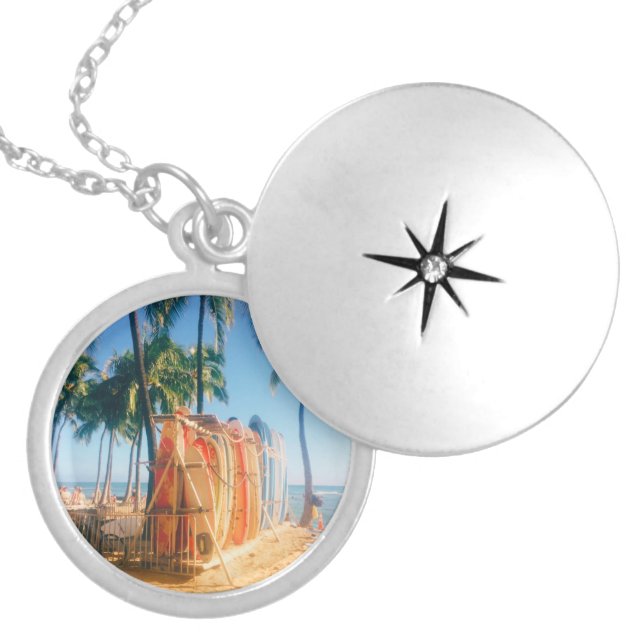 Waikiki Beach Surfboards  Locket Necklace (Front)