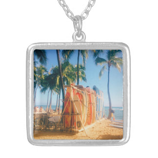 Waikiki Beach Surfboards Silver Plated Necklace