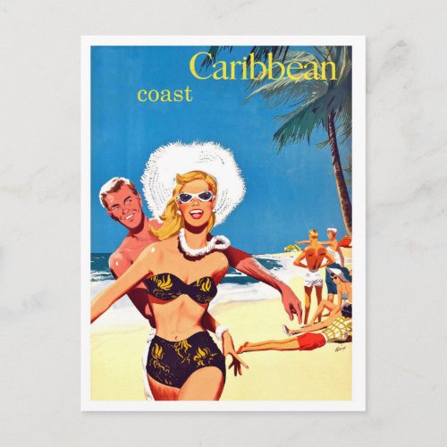 Waikiki happy youth on vacation vintage travel postcard