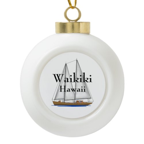 Waikiki Hawaii Ceramic Ball Christmas Ornament