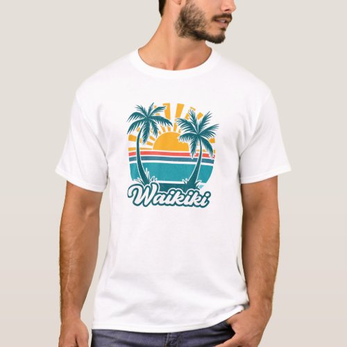 Waikiki Hawaii HI Hawaiian Palm Tree Beach Aloha V T_Shirt