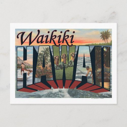 Waikiki Hawaii _ Large Letter Scenes Postcard