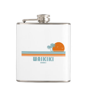 Waikiki Hawaii Sun Palm Trees Flask