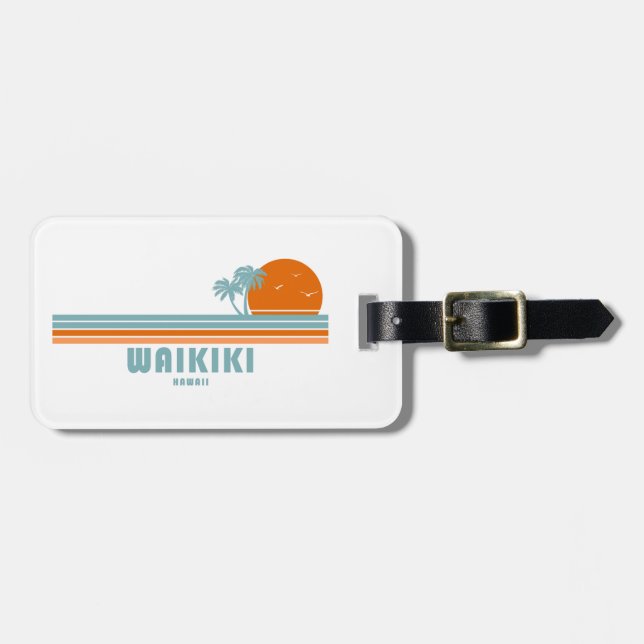 Waikiki Hawaii Sun Palm Trees Luggage Tag (Front Horizontal)