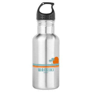 Waikiki Hawaii Sun Palm Trees Stainless Steel Water Bottle
