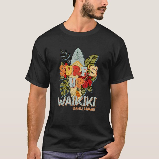 Waikiki Hawaii Surfing Ocean Beach Hawaiian Island T-Shirt (Front)