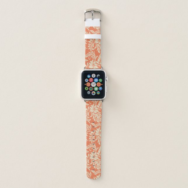 Waikiki Hibiscus Hawaiian Aloha Floral Papaya Apple Watch Band (Front)