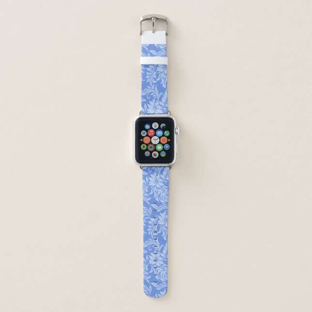 Waikiki Hibiscus Hawaiian Aloha Floral Peri Apple Watch Band (Front)