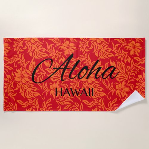 Waikiki Hibiscus Hawaiian Aloha Floral Red Beach Towel