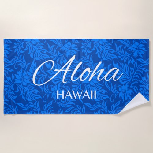 Waikiki Hibiscus Hawaiian Aloha Floral Royal Blue Beach Towel