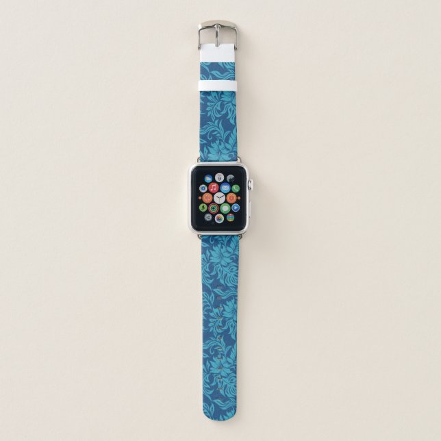 Waikiki Hibiscus Hawaiian Aloha Floral Teal Apple Watch Band (Front)