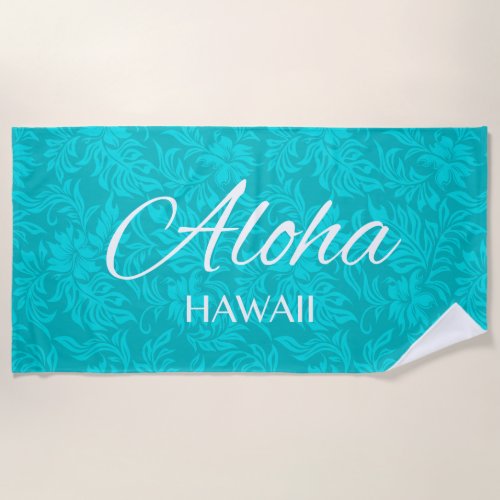 Waikiki Hibiscus Hawaiian Aloha Floral Teal Beach Towel