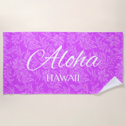 Waikiki Hibiscus Hawaiian Aloha Floral Violet Beach Towel
