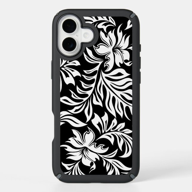 Waikiki Hibiscus Hawaiian Pareau Floral Black Speck iPhone Case (Front)