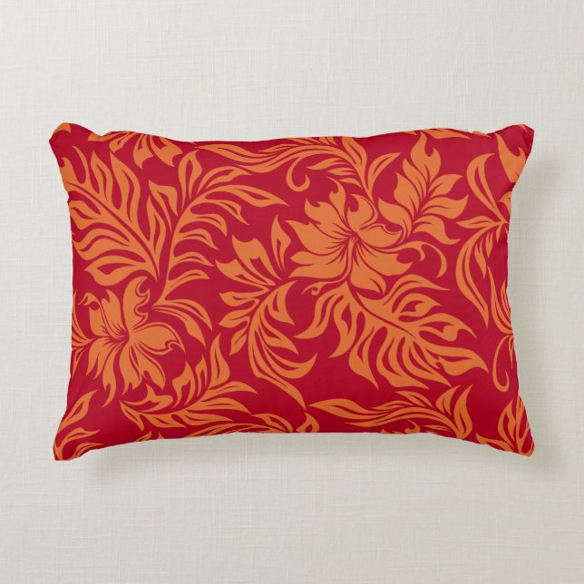 Waikiki Hibiscus Hawaiian Pareau Floral Decorative Pillow (Front)