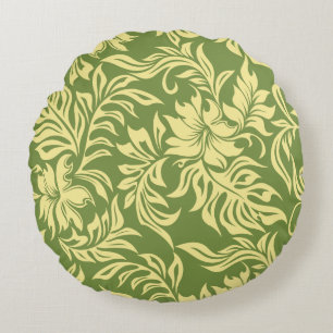 Waikiki Hibiscus Hawaiian Pareau Floral Round Pillow