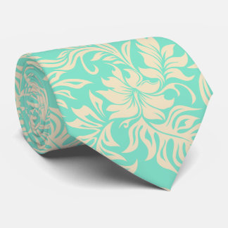 Waikiki Hibiscus Hawaiian Tropical Mint Green Tie