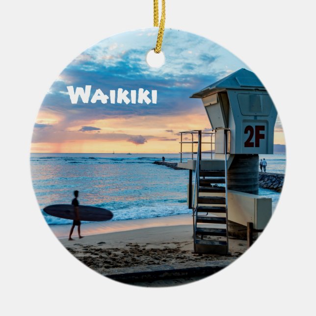 Waikiki O'ahu Ceramic Ornament (Front)
