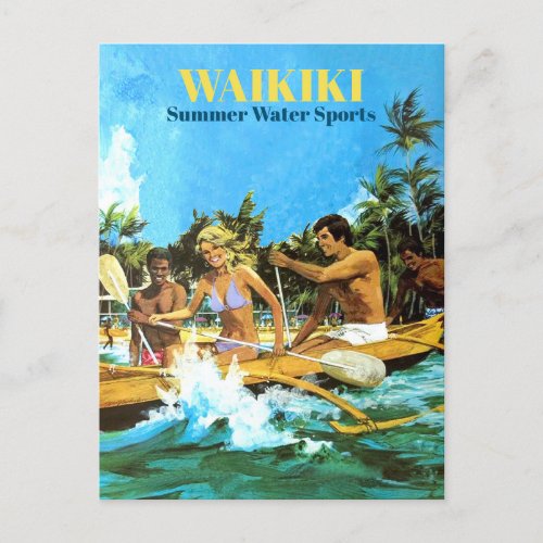 Waikiki Summer Water Sports Vintage Travel Postcard