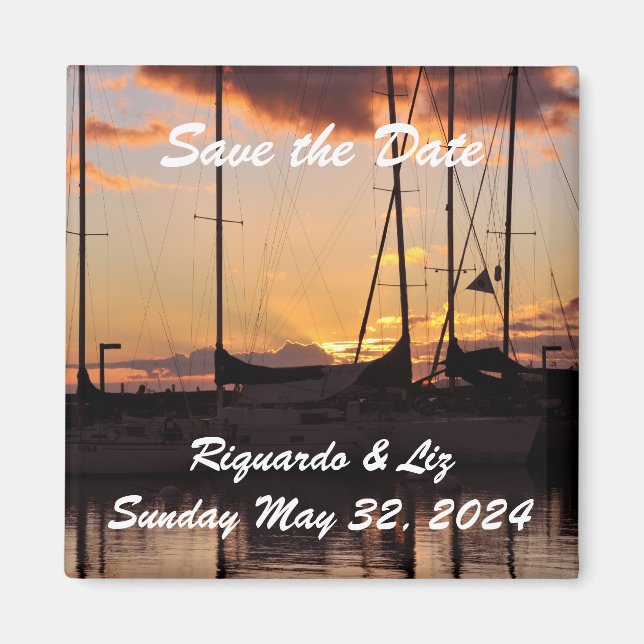 Waikiki Sunset Harbor Save the Date Wedding Magnet (Front)