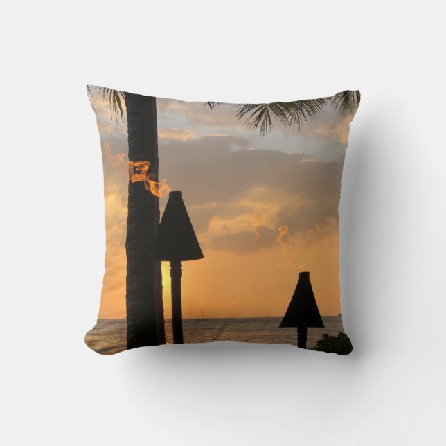 Waikiki Tiki Torches Throw Pillow (Front)