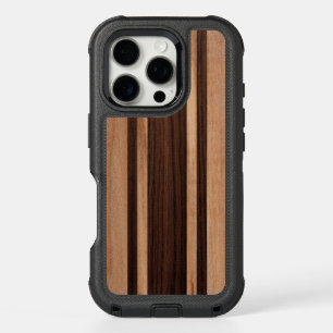 Waikokos Hawaiian Faux Koa Wood Striped Surfboard iPhone 16 Pro Case