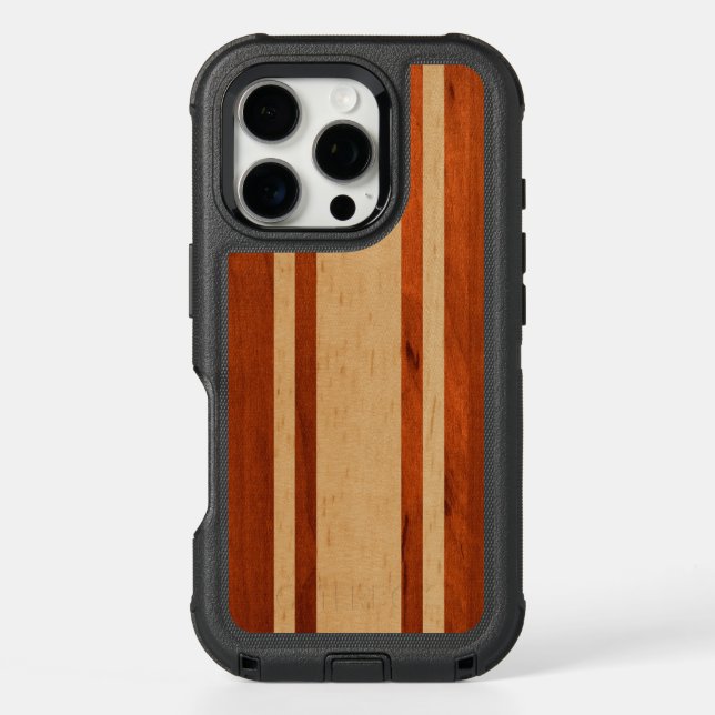 Waikokos Hawaiian Faux Koa Wood Striped Surfboard Otterbox iPhone Case (Back)