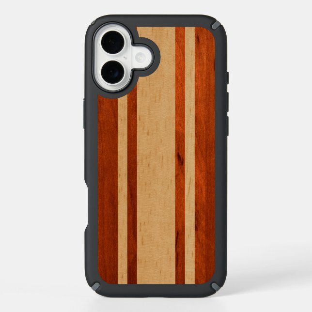 Waikokos Hawaiian Faux Wood Striped Surfboard Speck iPhone Case (Front)